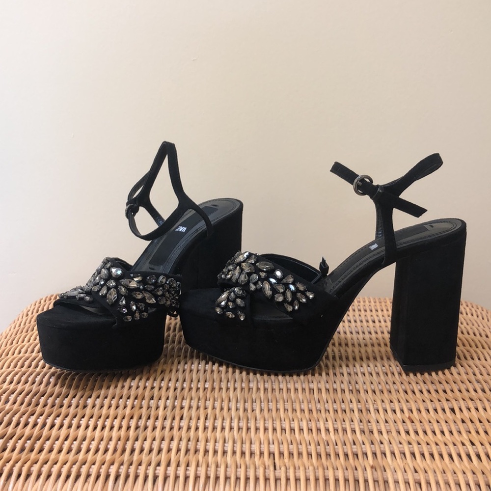 Zara Jeweled High Heeled Platform Sandals